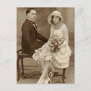 Vintage romantische Fotos von Braut und Bräutigam Postkarte