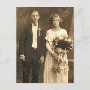 Vintage romantische Fotos von Braut und Bräutigam Postkarte