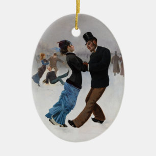 Vintage romantische Ice-Skater Keramik Ornament