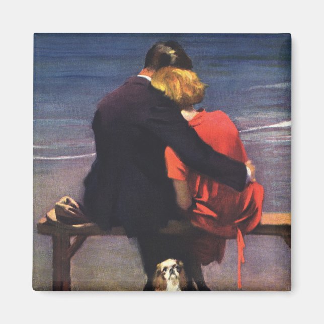 Vintage romantische Liebe, Romantik am Strand Magnet (Vorne)