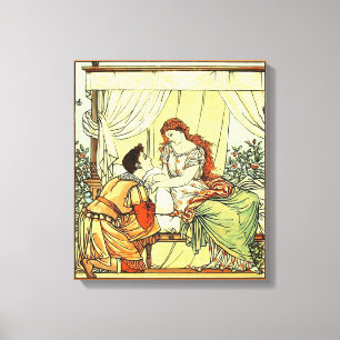 Vintage romantische Mann-Frau, die Hände hält Leinwanddruck