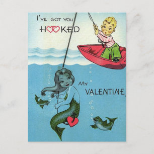 Vintage Romantische Meerjungfrau Valentinstag Postkarte