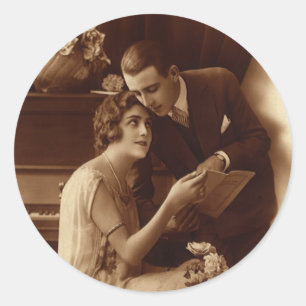 Vintage romantische Musik, Liebes- und Romantiklie Runder Aufkleber