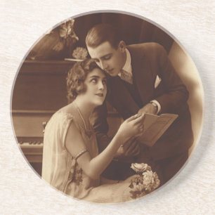 Vintage romantische Musik, Liebes- und Romantiklie Sandstein Untersetzer
