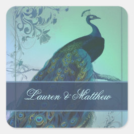 Vintage romantische Pfauenkonstruktion Quadratischer Aufkleber