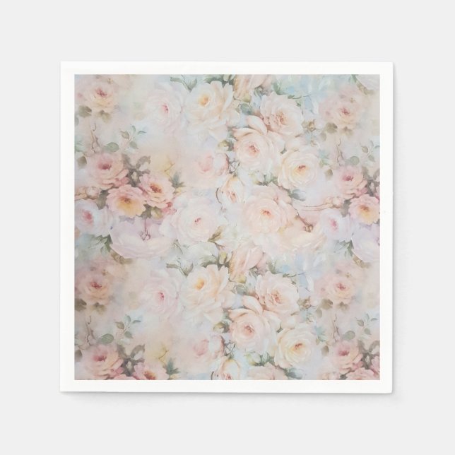 Vintage romantische Rosa-Elfenbeinblume Rose Serviette (Vorderseite)