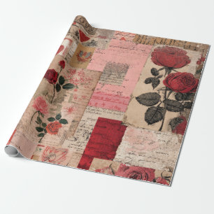 Vintage Romantische Rose Collage (1) Geschenkpapier