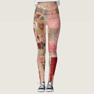 Vintage Romantische Rose Collage (1) Leggings