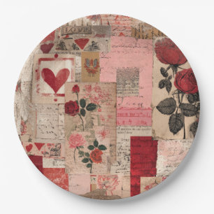 Vintage Romantische Rose Collage (1) Pappteller