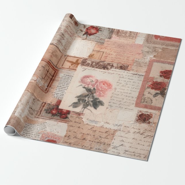 Vintage Romantische Rose Collage (2) Geschenkpapier (Ungerollt)