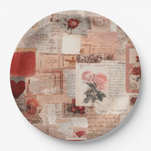 Vintage Romantische Rose Collage (2) Pappteller