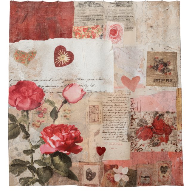 Vintage Romantische Rose Collage (3) Duschvorhang (Vorderseite)