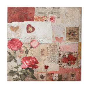 Vintage Romantische Rose Collage (3) Fliese