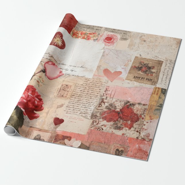 Vintage Romantische Rose Collage (3) Geschenkpapier (Ungerollt)
