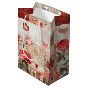 Vintage Romantische Rose Collage (3) Mittlere Geschenktüte