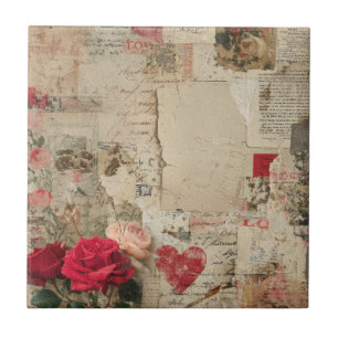Vintage Romantische Rose Collage (4) Fliese