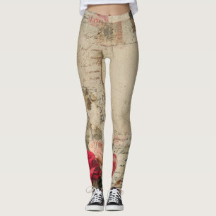 Vintage Romantische Rose Collage (4) Leggings