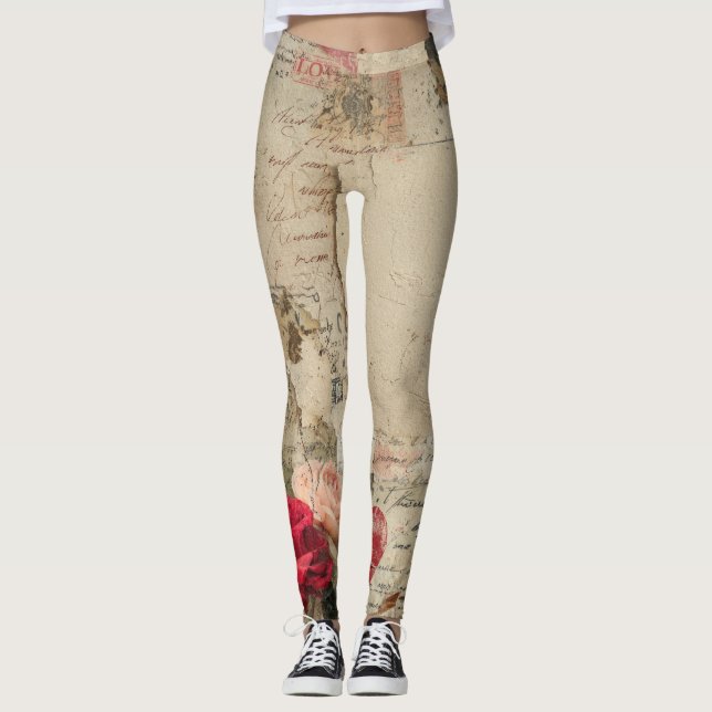 Vintage Romantische Rose Collage (4) Leggings (Vorderseite)
