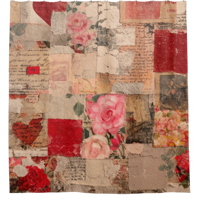 Vintage Romantische Rose Collage (5) Duschvorhang (Vorderseite)
