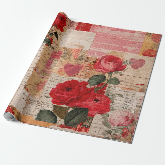Vintage Romantische Rose Collage (6) Geschenkpapier (Ungerollt)