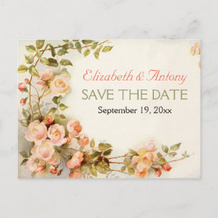 Vintage romantische Rose Hochzeit Sichern Ankündigungspostkarte