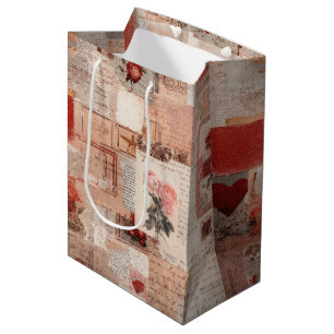 Vintage Romantische Rose-Kollage (2) Mittlere Geschenktüte
