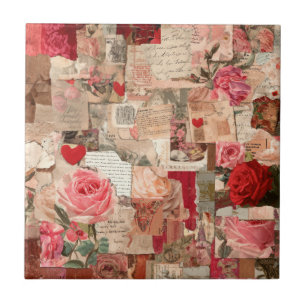 Vintage Romantische Rose-Kollage (7) Fliese