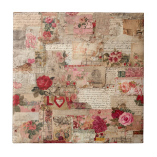Vintage Romantische Rose-Kollage (8) Fliese