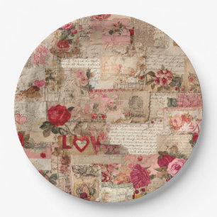 Vintage Romantische Rose-Kollage (8) Pappteller