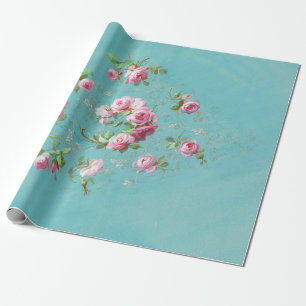 Vintage romantische Rosen auf blauer Decopage Geschenkpapier