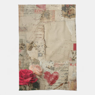Vintage Romantische Rosen Collage (4) Geschirrtuch