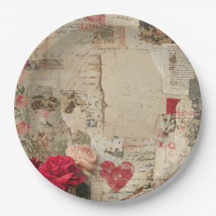 Vintage Romantische Rosen Collage (4) Pappteller