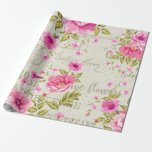 Vintage romantische Rosen-Verpackungs-Papier-Rolle Geschenkpapier (Ungerollt)
