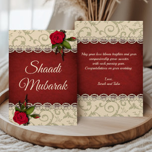 Vintage Romantische Rote Rosen Shaadi Mubarak Kart