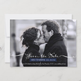 Vintage Romantische Schrift (Navy) Foto Save-the-D Save The Date