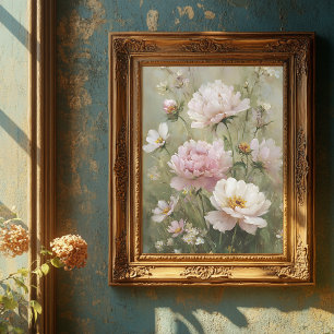 Vintage romantische Wildblumen-Pastellrosa-Wandkun Poster
