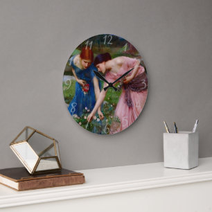 Vintage Romantischer Garten Frauen Kunstprint Pr Große Wanduhr