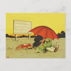 Vintage romantisches küssendes Paar roter Regensch Postkarte
