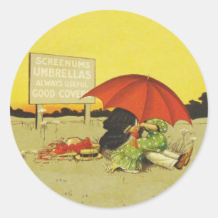 Vintage romantisches küssendes Paar roter Regensch Runder Aufkleber