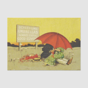 Vintage romantisches küssendes Paar roter Regensch Seidenpapier