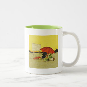 Vintage romantisches küssendes Paar roter Regensch Zweifarbige Tasse