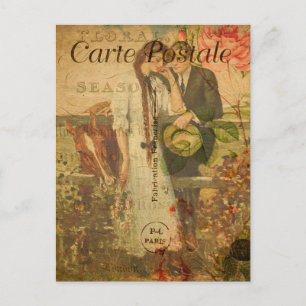 Vintage Romantisches Liebespaar Floral Französisch Postkarte