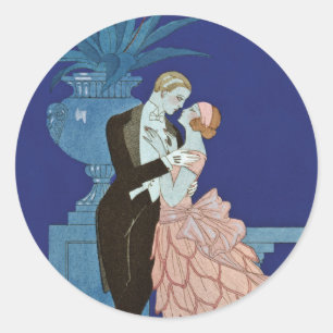 Vintage romantisches Paar ~ "Oui" Runder Aufkleber