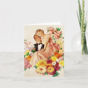 Vintage romantisches Paar und Blumen Karte