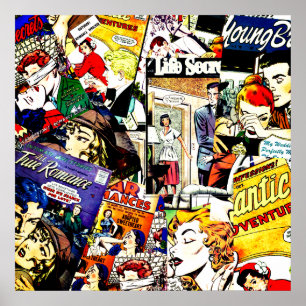 Vintage-Romanze-Comicbook-Cover-Collage Poster