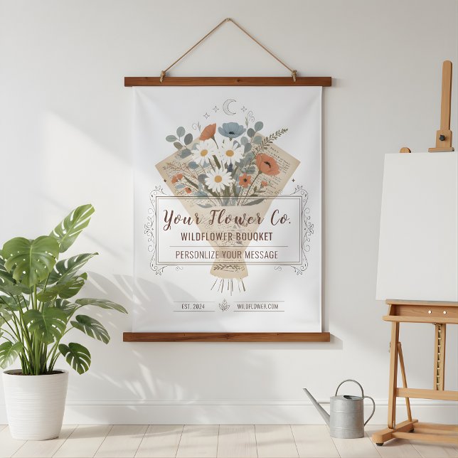 Vintage-Romanze-Seitenblumen Maßdesign Wandteppich Mit Holzrahmen (Chic Bouquet Flowers Tapestry)