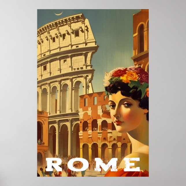 Vintage Rome Italy Travel Colosseum Lady Poster (Vorne)