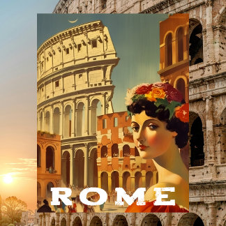 Vintage Rome Italy Travel Colosseum Lady Postkarte