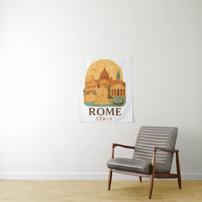 Vintage Rome Italy Travel Colosseum & Pantheon  Wandteppich (Beispiel)