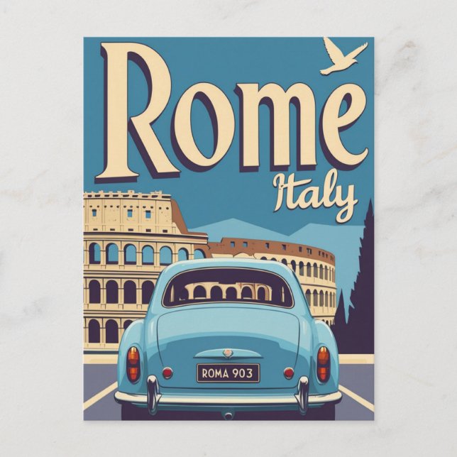 Vintage Rome Italy Travel Poster Colosseum Postkarte (Vorderseite)